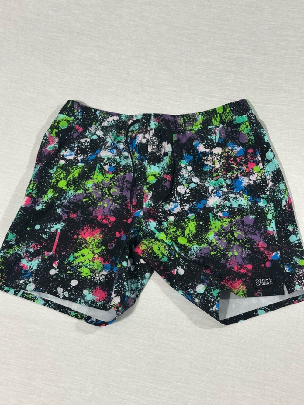 O'Neill Black Swim Shorts with Neon Paint Splatter